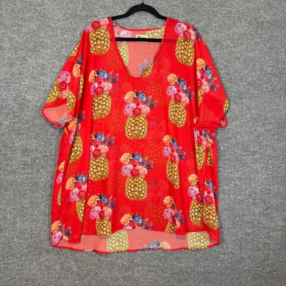 Show Me Your Mumu Kimono Womens Small Pineapple Print Red Sheer Cover Up Swim - Picture 1 of 9